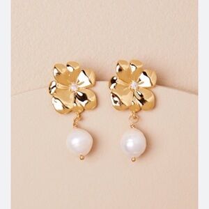 Frasier Sterling Gold Floral Pearl Drop Earrings